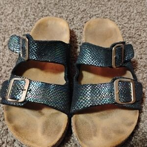 Iridescent Double Buckle Sandals